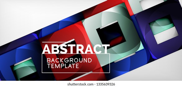 Abstract geometric background. Glossy square shapes composition on grey, minimalistic style template with copyspace. Vector design