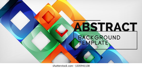 Fondo geométrico abstracto. Composición de formas cuadradas brillantes sobre una plantilla de estilo gris y minimalista con espacio de copia. Diseño de vectores