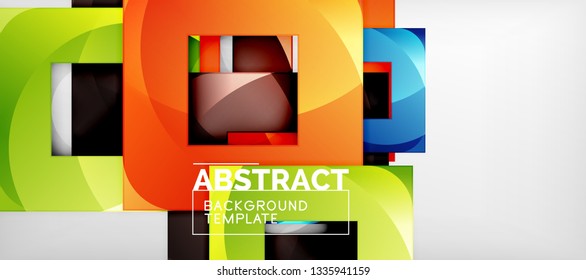 Fondo geométrico abstracto. Composición de formas cuadradas brillantes sobre una plantilla de estilo gris y minimalista con espacio de copia. Diseño de vectores