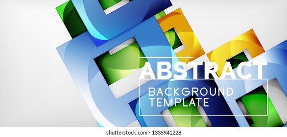 Abstract geometric background. Glossy square shapes composition on grey, minimalistic style template with copyspace. Vector design