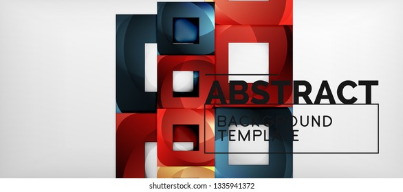Abstract geometric background. Glossy square shapes composition on grey, minimalistic style template with copyspace. Vector design
