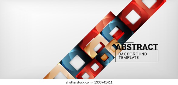 Fondo geométrico abstracto. Composición de formas cuadradas brillantes sobre una plantilla de estilo gris y minimalista con espacio de copia. Diseño de vectores