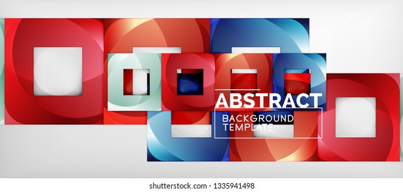 Abstract geometric background. Glossy square shapes composition on grey, minimalistic style template with copyspace. Vector design