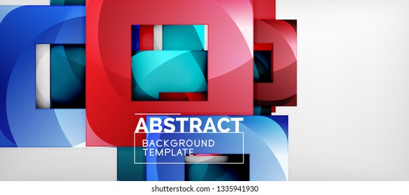 Abstrakter geometrischer Hintergrund. Glossy quadratische Formen Komposition auf grauem, minimalistischem Stil mit Kopienraum. Vektordesign