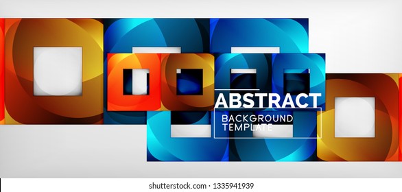 Abstract geometric background. Glossy square shapes composition on grey, minimalistic style template with copyspace. Vector design