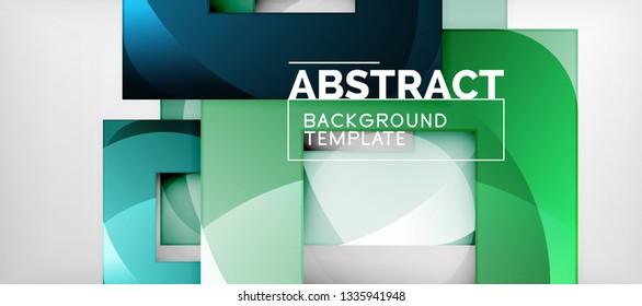 Abstract geometric background. Glossy square shapes composition on grey, minimalistic style template with copyspace. Vector design