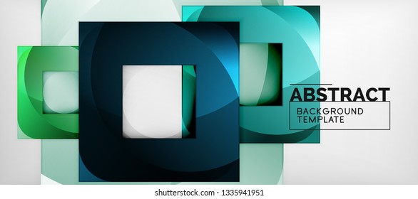 Abstract geometric background. Glossy square shapes composition on grey, minimalistic style template with copyspace. Vector design