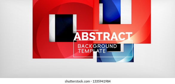 Fondo geométrico abstracto. Composición de formas cuadradas brillantes sobre una plantilla de estilo gris y minimalista con espacio de copia. Diseño de vectores
