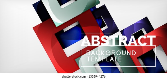 Fondo geométrico abstracto. Composición de formas cuadradas brillantes sobre una plantilla de estilo gris y minimalista con espacio de copia. Diseño de vectores