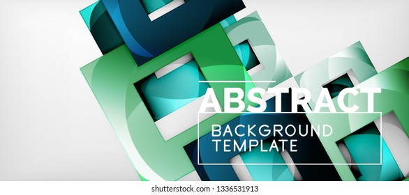 Abstrakter geometrischer Hintergrund. Glossy quadratische Formen Komposition auf grauem, minimalistischem Stil mit Kopienraum. Vektordesign