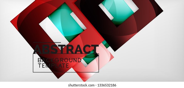Abstract geometric background. Glossy square shapes composition on grey, minimalistic style template with copyspace. Vector design