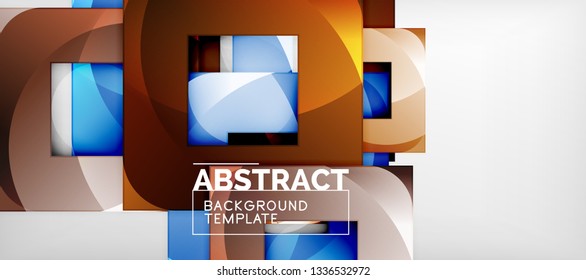 Abstract geometric background. Glossy square shapes composition on grey, minimalistic style template with copyspace. Vector design