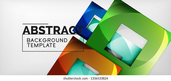 Abstract geometric background. Glossy square shapes composition on grey, minimalistic style template with copyspace. Vector design