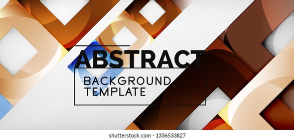 Abstract geometric background. Glossy square shapes composition on grey, minimalistic style template with copyspace. Vector design
