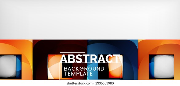 Abstract geometric background. Glossy square shapes composition on grey, minimalistic style template with copyspace. Vector design