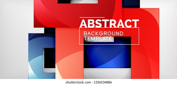 Abstract geometric background. Glossy square shapes composition on grey, minimalistic style template with copyspace. Vector design