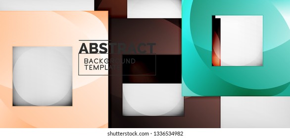 Abstract geometric background. Glossy square shapes composition on grey, minimalistic style template with copyspace. Vector design