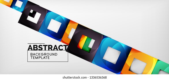 Abstract geometric background. Glossy square shapes composition on grey, minimalistic style template with copyspace. Vector design