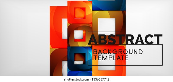 Fondo geométrico abstracto. Composición de formas cuadradas brillantes sobre una plantilla de estilo gris y minimalista con espacio de copia. Diseño de vectores