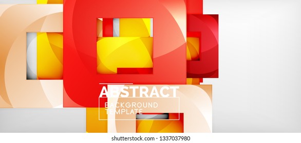 Abstract geometric background. Glossy square shapes composition on grey, minimalistic style template with copyspace. Vector design