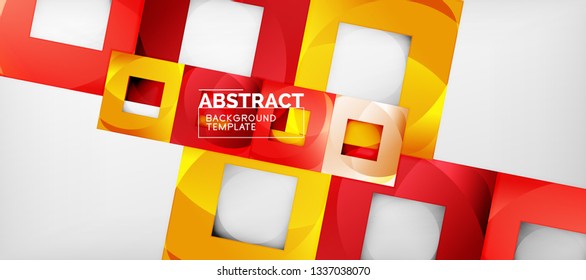 Abstract geometric background. Glossy square shapes composition on grey, minimalistic style template with copyspace. Vector design