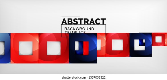 Fondo geométrico abstracto. Composición de formas cuadradas brillantes sobre una plantilla de estilo gris y minimalista con espacio de copia. Diseño de vectores