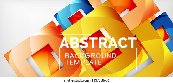 Abstract geometric background. Glossy square shapes composition on grey, minimalistic style template with copyspace. Vector design