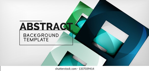 Fondo geométrico abstracto. Composición de formas cuadradas brillantes sobre una plantilla de estilo gris y minimalista con espacio de copia. Diseño de vectores