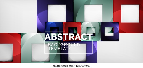 Abstract geometric background. Glossy square shapes composition on grey, minimalistic style template with copyspace. Vector design