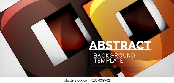 Abstract geometric background. Glossy square shapes composition on grey, minimalistic style template with copyspace. Vector design