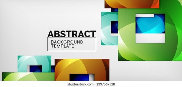 Abstrakter geometrischer Hintergrund. Glossy quadratische Formen Komposition auf grauem, minimalistischem Stil mit Kopienraum. Vektordesign