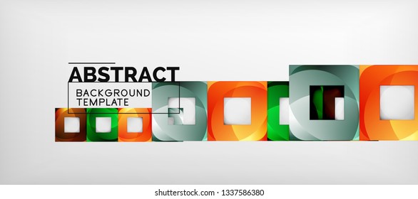 Abstract geometric background. Glossy square shapes composition on grey, minimalistic style template with copyspace. Vector design
