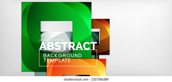 Fondo geométrico abstracto. Composición de formas cuadradas brillantes sobre una plantilla de estilo gris y minimalista con espacio de copia. Diseño de vectores