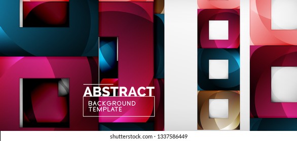 Fondo geométrico abstracto. Composición de formas cuadradas brillantes sobre una plantilla de estilo gris y minimalista con espacio de copia. Diseño de vectores