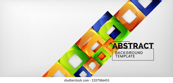 Abstract geometric background. Glossy square shapes composition on grey, minimalistic style template with copyspace. Vector design