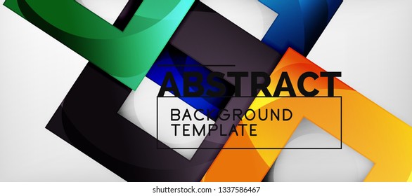Abstract geometric background. Glossy square shapes composition on grey, minimalistic style template with copyspace. Vector design