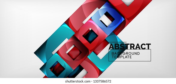 Abstract geometric background. Glossy square shapes composition on grey, minimalistic style template with copyspace. Vector design