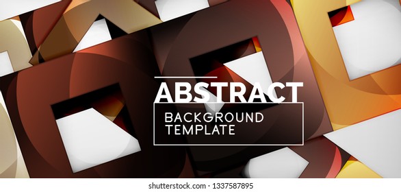 Abstract geometric background. Glossy square shapes composition on grey, minimalistic style template with copyspace. Vector design