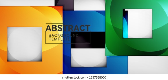 Abstract geometric background. Glossy square shapes composition on grey, minimalistic style template with copyspace. Vector design