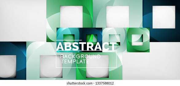 Abstract geometric background. Glossy square shapes composition on grey, minimalistic style template with copyspace. Vector design