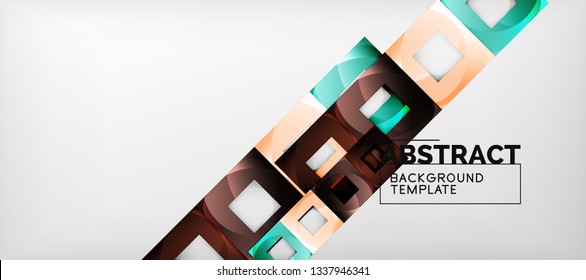 Abstract geometric background. Glossy square shapes composition on grey, minimalistic style template with copyspace. Vector design