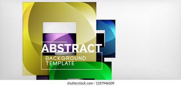Abstract geometric background. Glossy square shapes composition on grey, minimalistic style template with copyspace. Vector design