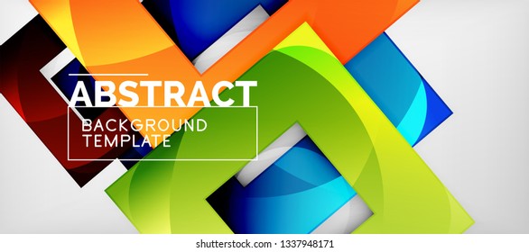 Abstract geometric background. Glossy square shapes composition on grey, minimalistic style template with copyspace. Vector design