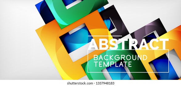 Abstract geometric background. Glossy square shapes composition on grey, minimalistic style template with copyspace. Vector design