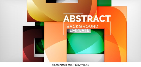 Abstract geometric background. Glossy square shapes composition on grey, minimalistic style template with copyspace. Vector design