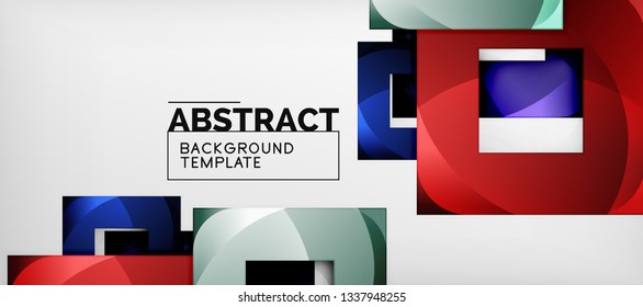 Fondo geométrico abstracto. Composición de formas cuadradas brillantes sobre una plantilla de estilo gris y minimalista con espacio de copia. Diseño de vectores