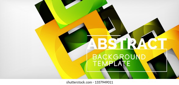 Fondo geométrico abstracto. Composición de formas cuadradas brillantes sobre una plantilla de estilo gris y minimalista con espacio de copia. Diseño de vectores