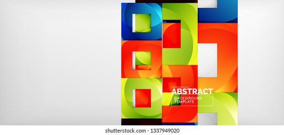 Abstract geometric background. Glossy square shapes composition on grey, minimalistic style template with copyspace. Vector design