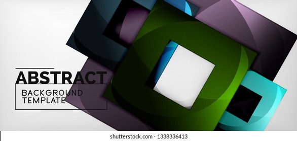 Fondo geométrico abstracto. Composición de formas cuadradas brillantes sobre una plantilla de estilo gris y minimalista con espacio de copia. Diseño de vectores