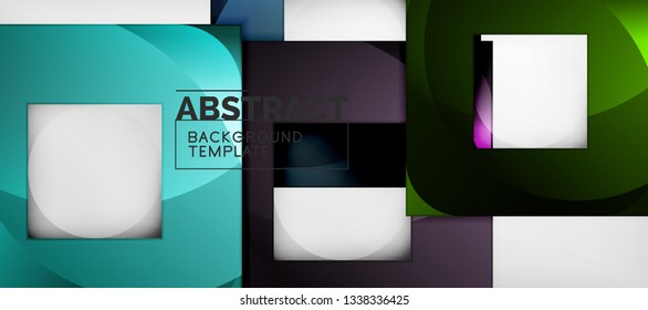 Abstract geometric background. Glossy square shapes composition on grey, minimalistic style template with copyspace. Vector design